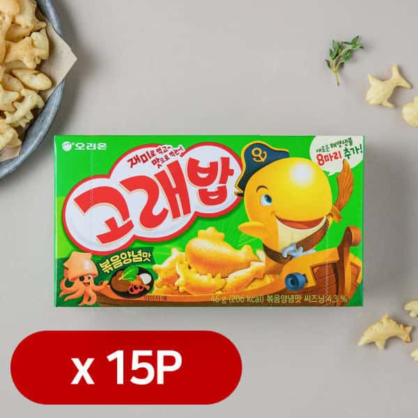 맛있는간식 오리온 고래밥 46g/꿀꽈배기 15팩수령상품입니다