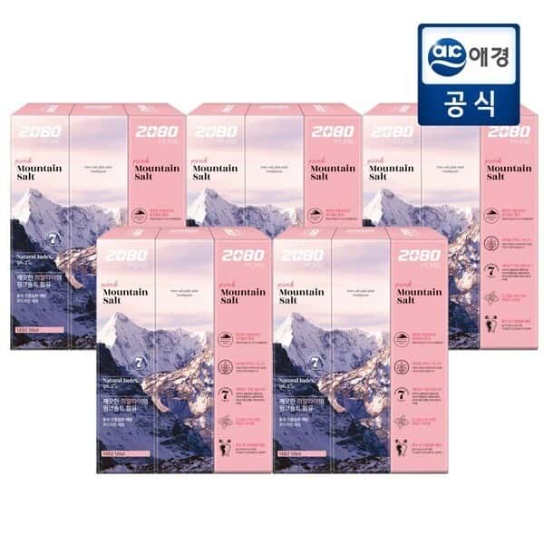 2080 퓨어 마운틴 솔트 치약 핑크민트향 120g x 15개