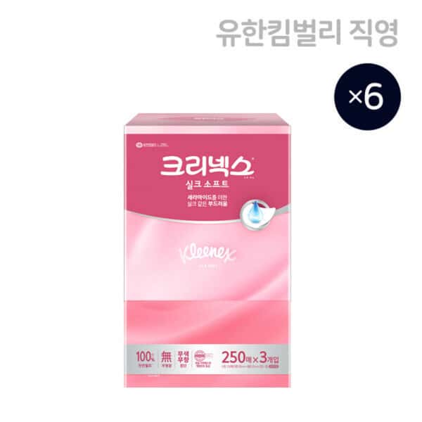 크리넥스 실크소프트 250매X3입 6팩 미용티슈 각티슈