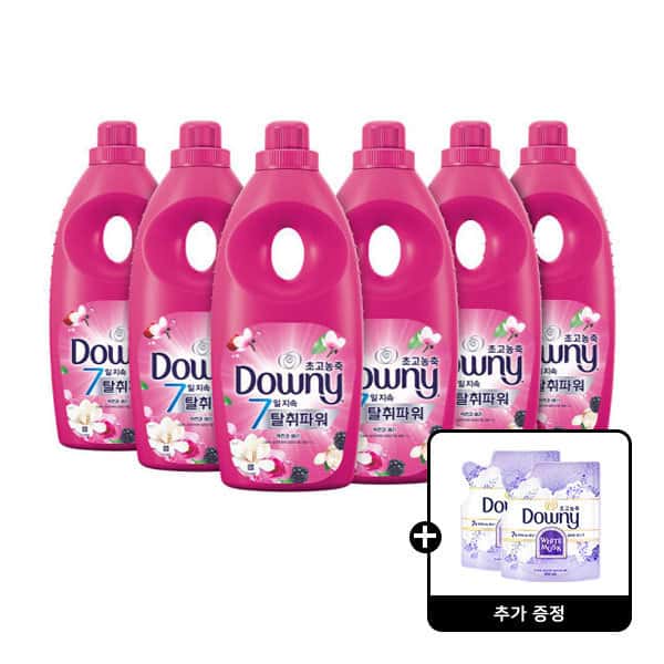 상품 01. 다우니 탈취파워 목련과 베리 초고농축 섬유유연제 본품 1L 6개 +다우니 화이트 머스크 200mL 2개