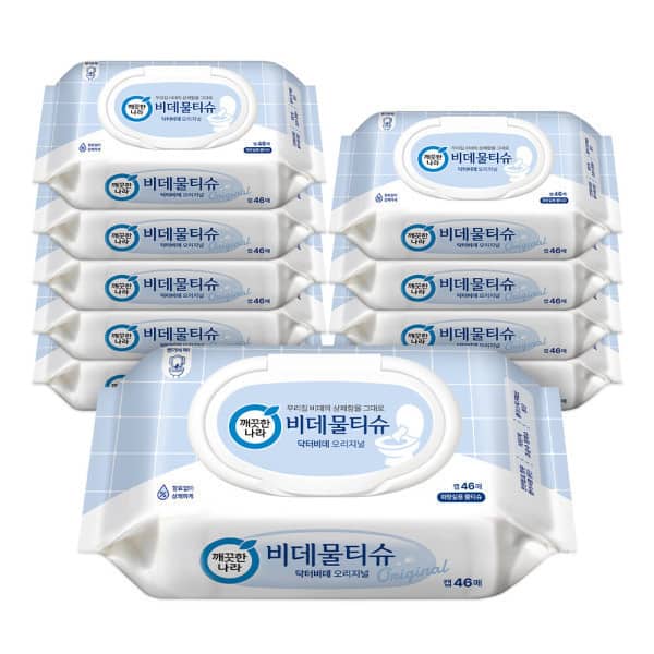 깨끗한나라 닥터비데 화장실용 물티슈 캡형 46매 10팩