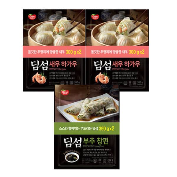 동원 딤섬 새우하가우300gx2 2개 + 딤섬 부추창펀 390gx2 1개 (총 6봉)