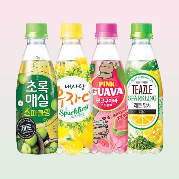 10+10 내사랑유자C/티즐 레몬말차/초록매실 스파클링 제로 /핑크구아바 350mL 총 20펫 (유/무라벨 랜덤발송)