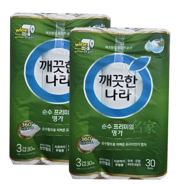 순수 프리미엄 3겹 30M 30롤 2팩 60롤 광폭 107mm